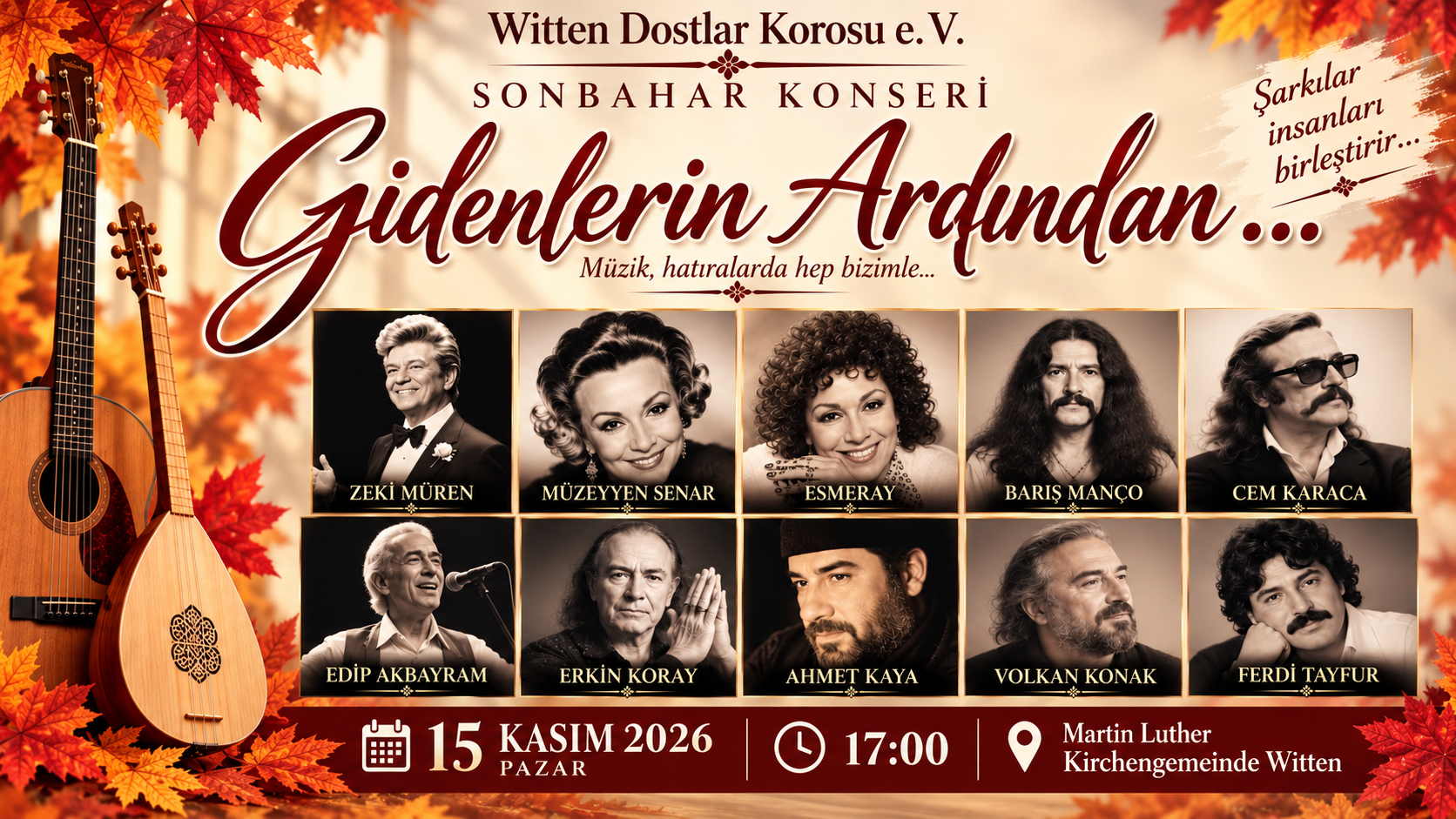 Witten’de “Gidenlerin Ardından…” Konseriyle Türk Müziğinin Unutulmazları Anılacak