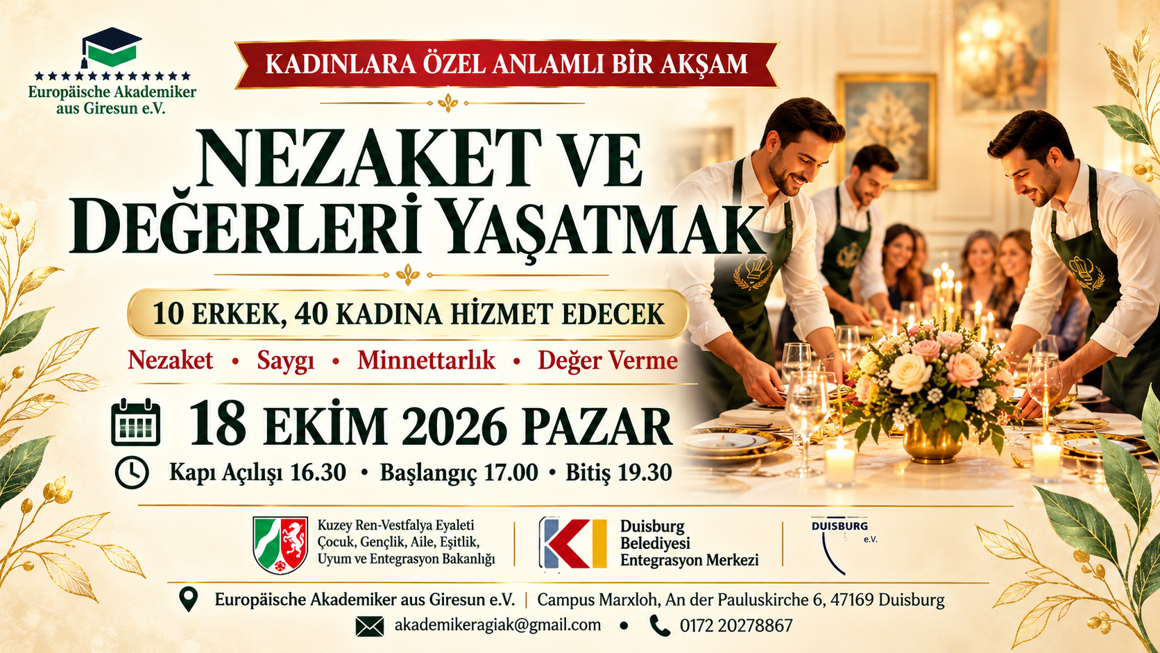 Duisburg’da Kadınlara Özel Anlamlı Etkinlik: Erkekler Mutfakta ve Serviste Olacak